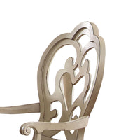 Fabric Upholstered Wooden Side Chair with Cutout Back and Rolled Arms, White and Beige, Set of Two