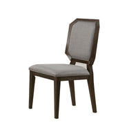 Transitional Fabric Upholstered Wooden Side Chair with Tapered Legs, Gray and Brown, Set of Two