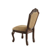 Wooden Side Chair with Fabric Upholstered Seat and Back, Brown and Beige, Set of Two