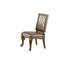 Faux Leather Upholstered Wooden Side Chair with Flared Back Legs, Gold and Brown, Set of Two