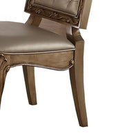 Faux Leather Upholstered Wooden Side Chair with Flared Back Legs, Gold and Brown, Set of Two