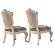 Faux Leather Upholstered Wooden Side Chair with Cabriole Legs, White and Brown, Set of Two