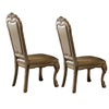 Wooden Side Chair with Claw Legs and Leatherette Seat, Beige and Gold, Set of Two