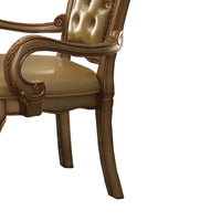 Wooden Side Chair with Claw Legs and Leatherette Seat, Beige and Gold, Set of Two