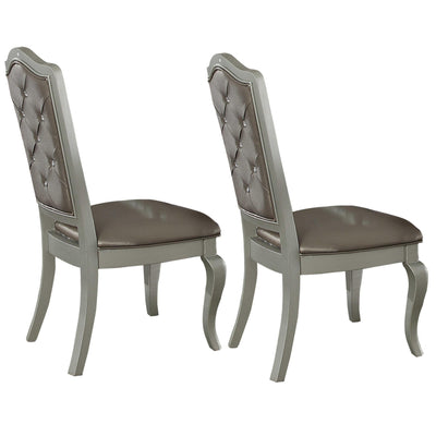Faux Leather Upholstered Wooden Side Chair with Cabriole Legs, Silver and Gray, Set of Two