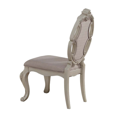 Fabric Upholstered Wooden Side Chair with Button Tufted Back, White, Set of Two