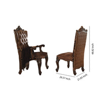 Faux Leather Upholstered Wooden Side Chair with Scrolled Carvings, Brown, Set of 2