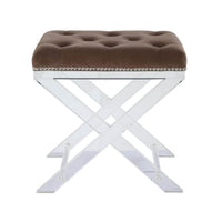 Contemporary Stool Padded Armless Wooden Base with Acrylic Cross Legs,  Brown