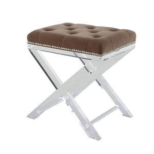 Contemporary Stool Padded Armless Wooden Base with Acrylic Cross Legs,  Brown