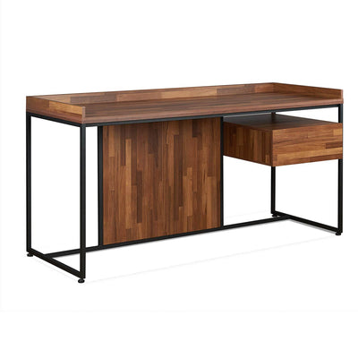 Wooden Top Desk With Rectangular  Metal  frame,  Walnut Brown & Sandy Black