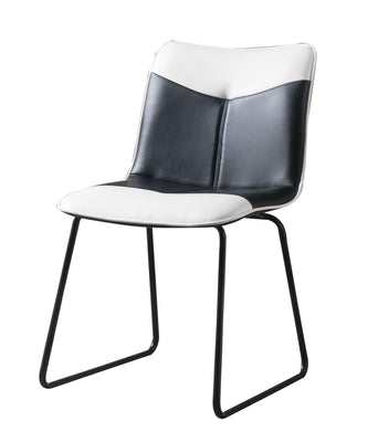 Accent Chair Foam Cushion Metal frame, Black-White PU & Black