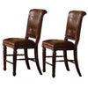 Faux Leather Upholstered Wooden Counter Height Chair with Tufted Backrest, Brown, Set of Two