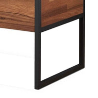 Three Drawers Wooden TV Stand with Metal Base, Walnut Brown and Sandy Black