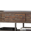 Metal Framed Wooden TV Stand with Two Spacious Drawers, Oak Brown and Gray