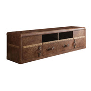 Leatherette Upholstered Wooden TV Stand with Spacious Storage, Rustic Brown