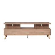 Wooden TV Stand with Three Drawers and Open Shelves, Brown