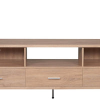 Wooden TV Stand with Three Drawers and Open Shelves, Brown