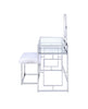 Glass and Metal Vanity Set With Faux Fur Stool, White and Silver