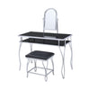 Glass and Metal Vanity Set With Curved Legs and Leatherette Stool