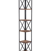 66 Inch Metal Corner Shelf with 5 Wood Display Storage,Brown and Black