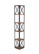 66 Inch Metal Corner Shelf with 5 Wood Display Storage,Brown and Black