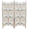 Classic 4 Panel Mango Wood Room Divider with Elephant Carvings, Gold and White