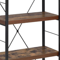 Four Tiered Metal Framed Wooden Bookshelf, Weathered Oak Brown and Black