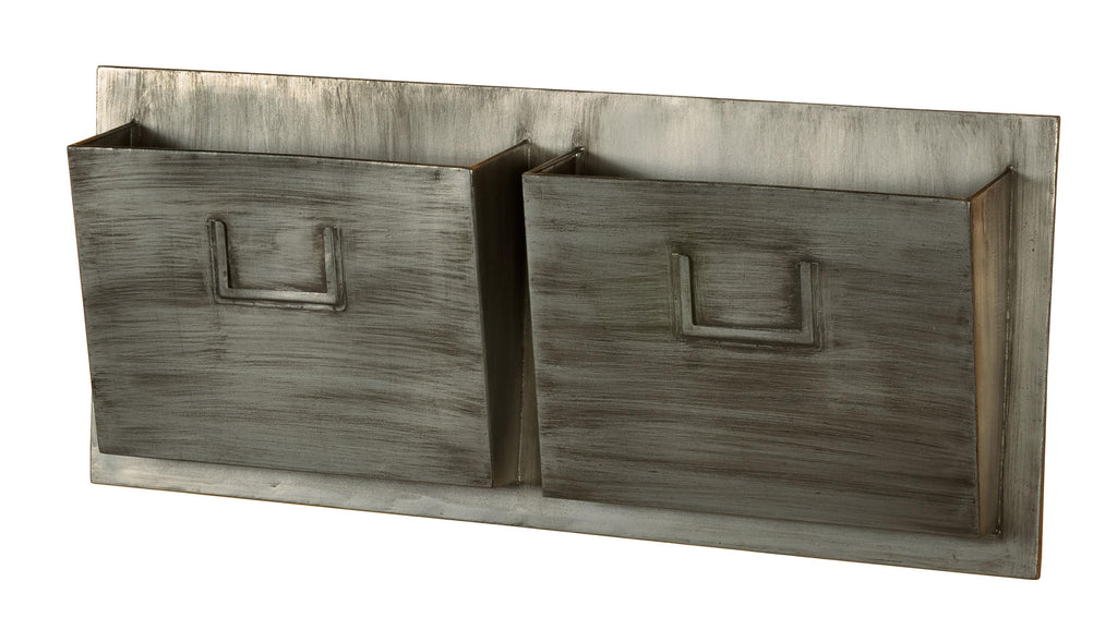 Industrial Style Metal Mailbox with Two Horizontal Slots, Gray