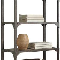 Industrial Style Wooden Metal Bookshelf with Four Wooden Shelves, Oak Brown and Gray