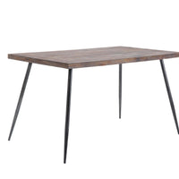 54 Inch Wooden Dining Table with Metal Angled Legs, Brown and Gray