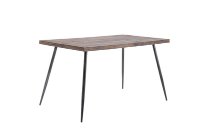 54 Inch Wooden Dining Table with Metal Angled Legs, Brown and Gray