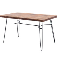54 Inch Wooden Dining Table with Metal Hairpin Legs, Brown and Black