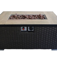 Rectangular Gas Fire Pit Table with Woven Pattern and Metal Lid, Brown