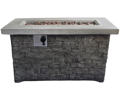 Rectangular Brick Style Gas Fire Pit Table with Metal Lid, Gray