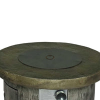 Metal Lid Wood Look Outdoor Gas Fire Pit Table with Control Panel,Gray