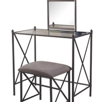 Metal and Glass Vanity Set with Crossbar Support, Brown and Black