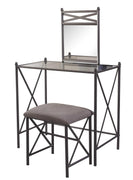 Metal and Glass Vanity Set with Crossbar Support, Brown and Black