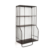 Metal Wall Storage Organizer with Grid Design and Three Shelves, Black