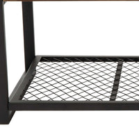 44 Inch Wood and Metal Coffee Table with Mesh Shelf, Brown and Black