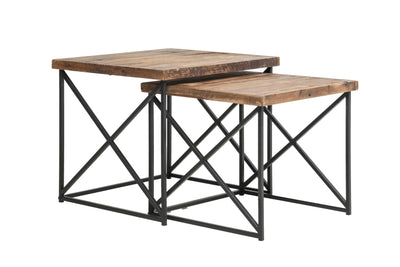 Industrial Wood Nesting Table with Metal Base,Set of 2,Brown and Black
