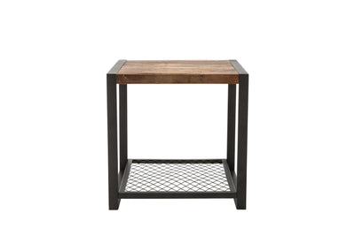 23 Inch Wood and Metal Side Table with Mesh Shelf, Brown and Black