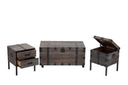 3 Piece Reclaimed Wood and Metal Trunk Table Set, Gray and Black