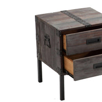 3 Piece Reclaimed Wood and Metal Trunk Table Set, Gray and Black