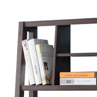 Wooden Desk with Four Open Shelves on Top, Dark Brown and Black