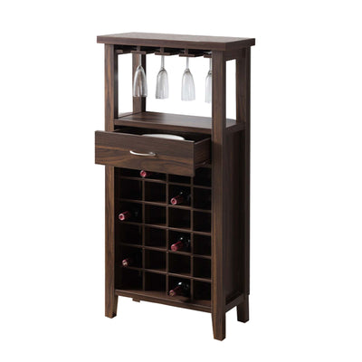 Wooden Wine Cabinet with one Drawer and Wine Compartment, Walnut Brown