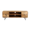 63 Inch Mango Wood TV Cabinet with Spacious Storage, Natural Brown and Black