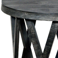 22 Inch Farmhouse Style Round Wooden End Table with Airy Design Base, Dark Gray