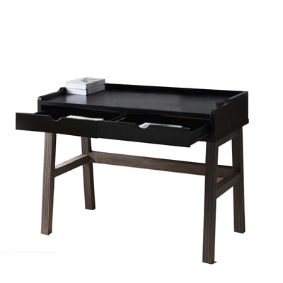 Dual Toned Wooden Desk with Two Sleek Drawers and Slightly Splayed Legs, Gray and Black