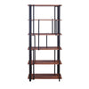 Rectangular Metal Frame Bookshelf with Wooden Space, Walnut Brown and Sandy Black