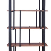 Rectangular Metal Frame Bookshelf with Wooden Space, Walnut Brown and Sandy Black